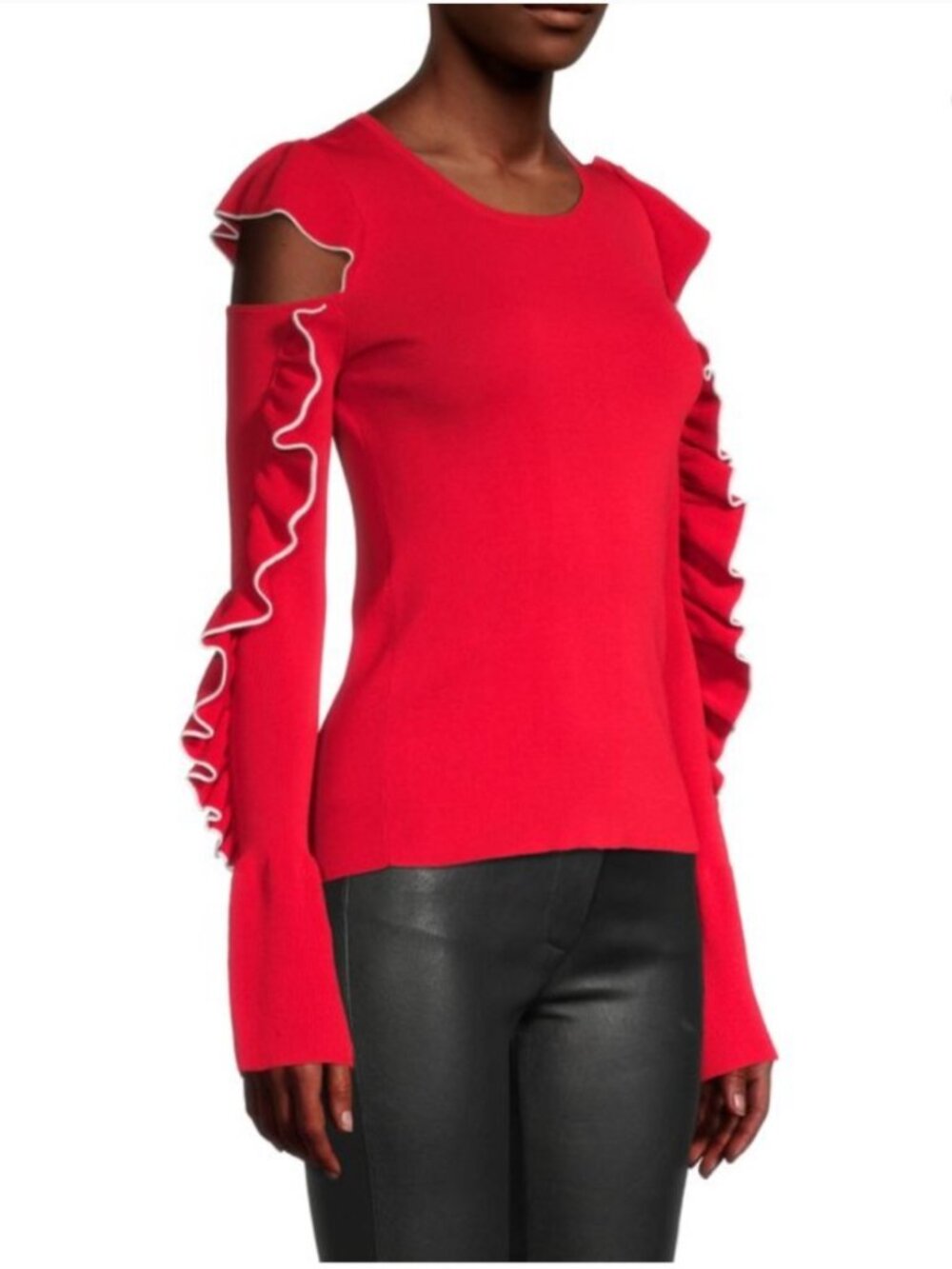 Maje Cutout Ruffled-Sleeve Sweater Size 3 (Large)